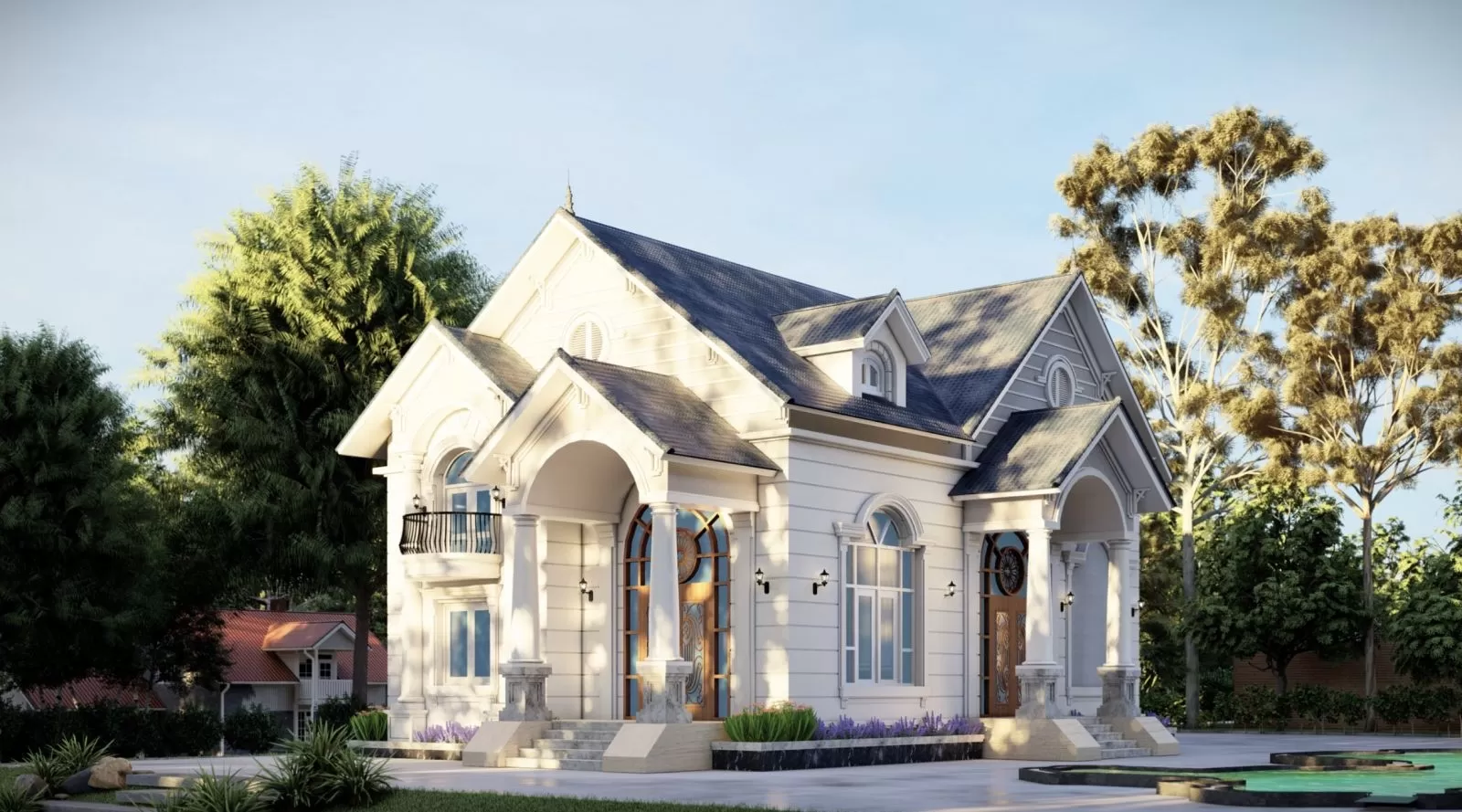 Thiết kế biệt thự sân vườn ở quê 1 tầng 4 phòng ngủ
