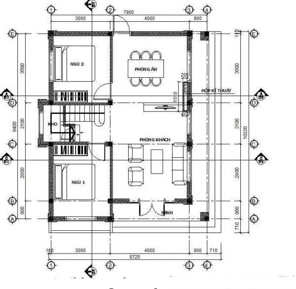 Diện tích xây dựng là thông tin cơ bản nhất cần quan tâm khi đọc bản vẽ nhà 8x20m