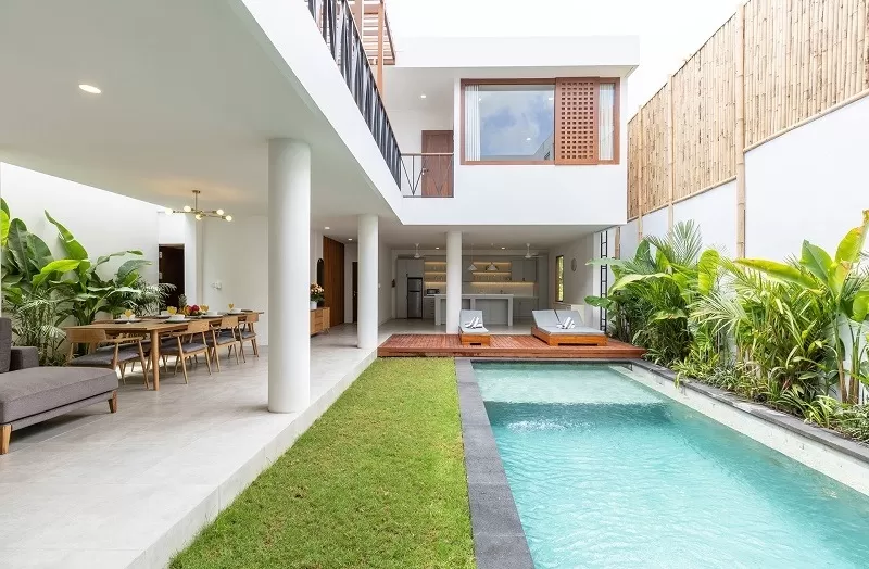 Bản vẽ thiết kế nhà 8x20m 4 phòng ngủ có hồ bơi