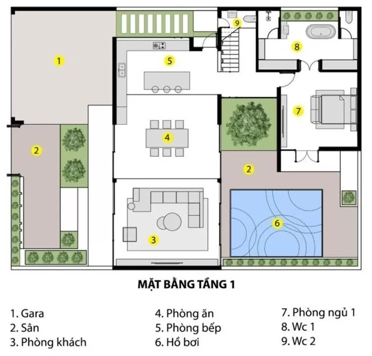 Phối cảnh mặt bằng tầng 1