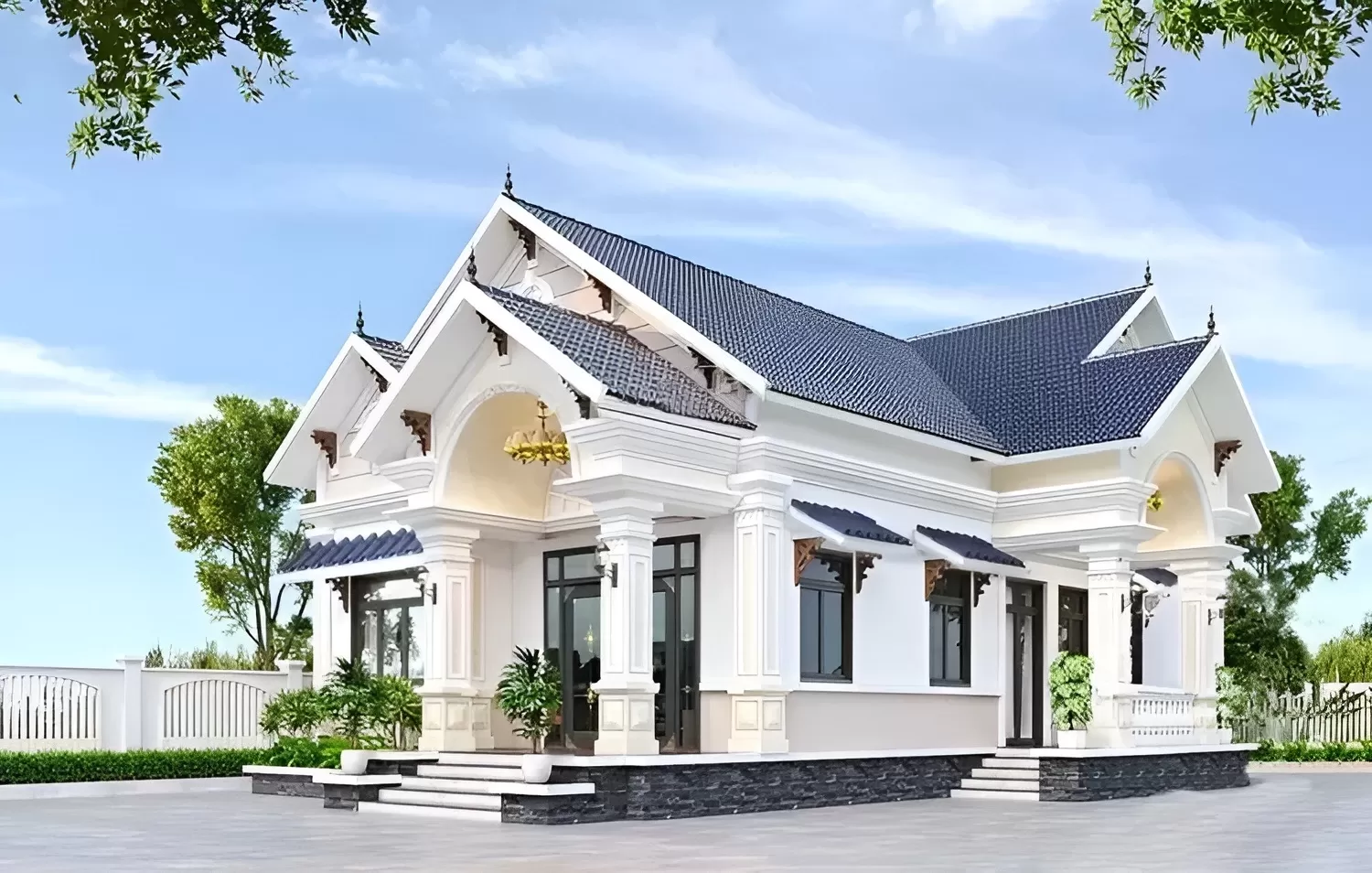Mẫu nhà 8x20m 1 tầng 4 phòng ngủ mái thái