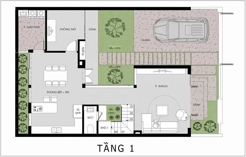Thiết kế công năng tầng 1