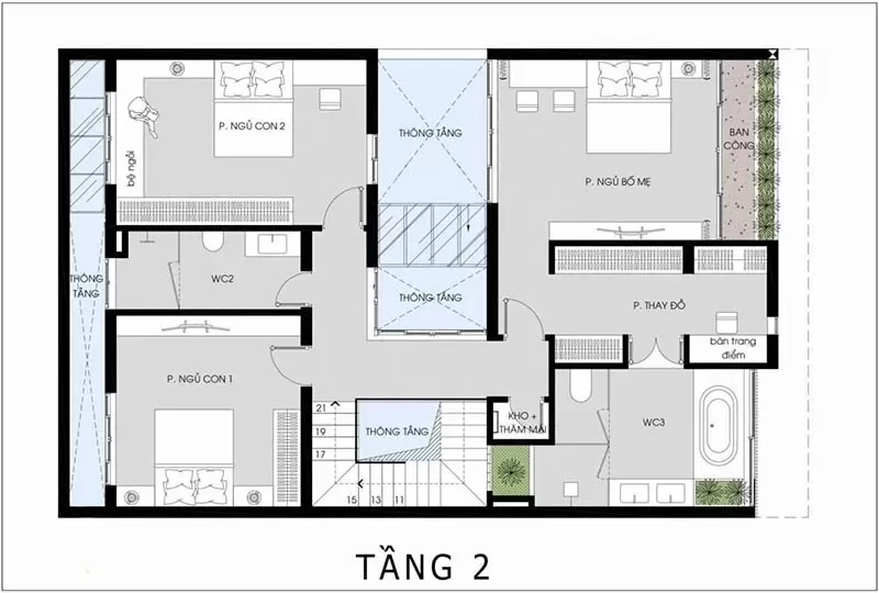 Thiết kế công năng tầng 2