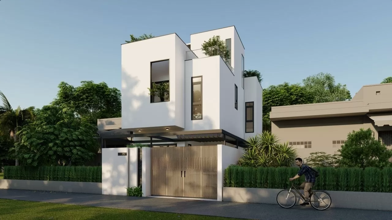 Bản vẽ thiết kế nhà 8x20m 2 tầng 1 tum mái bằng