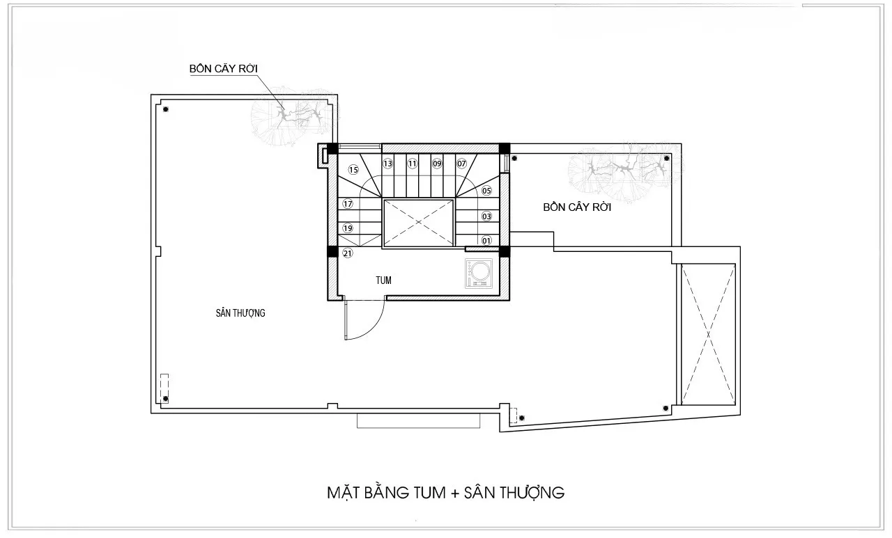 Bản vẽ thiết kế mặt bằng tầng tum
