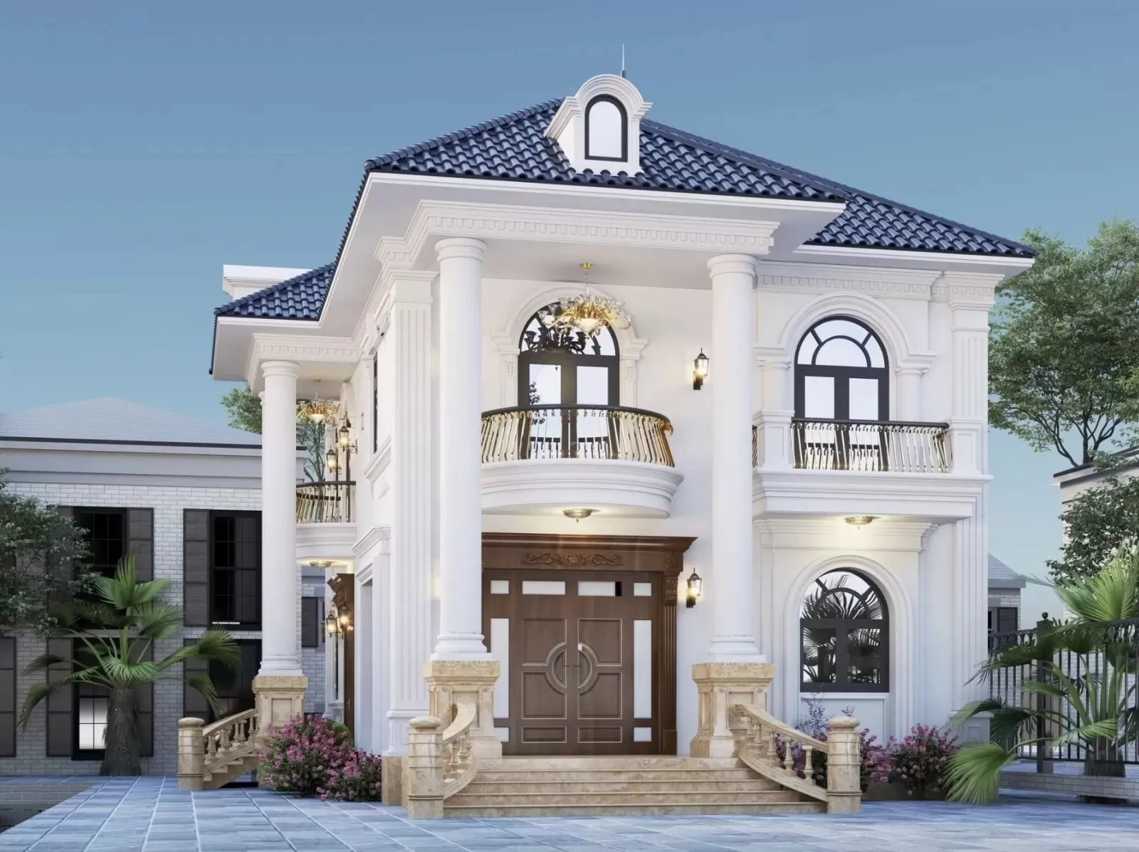 Biệt thự vườn mini 2 tầng 5 phòng ngủ mái nhật ở nông thôn