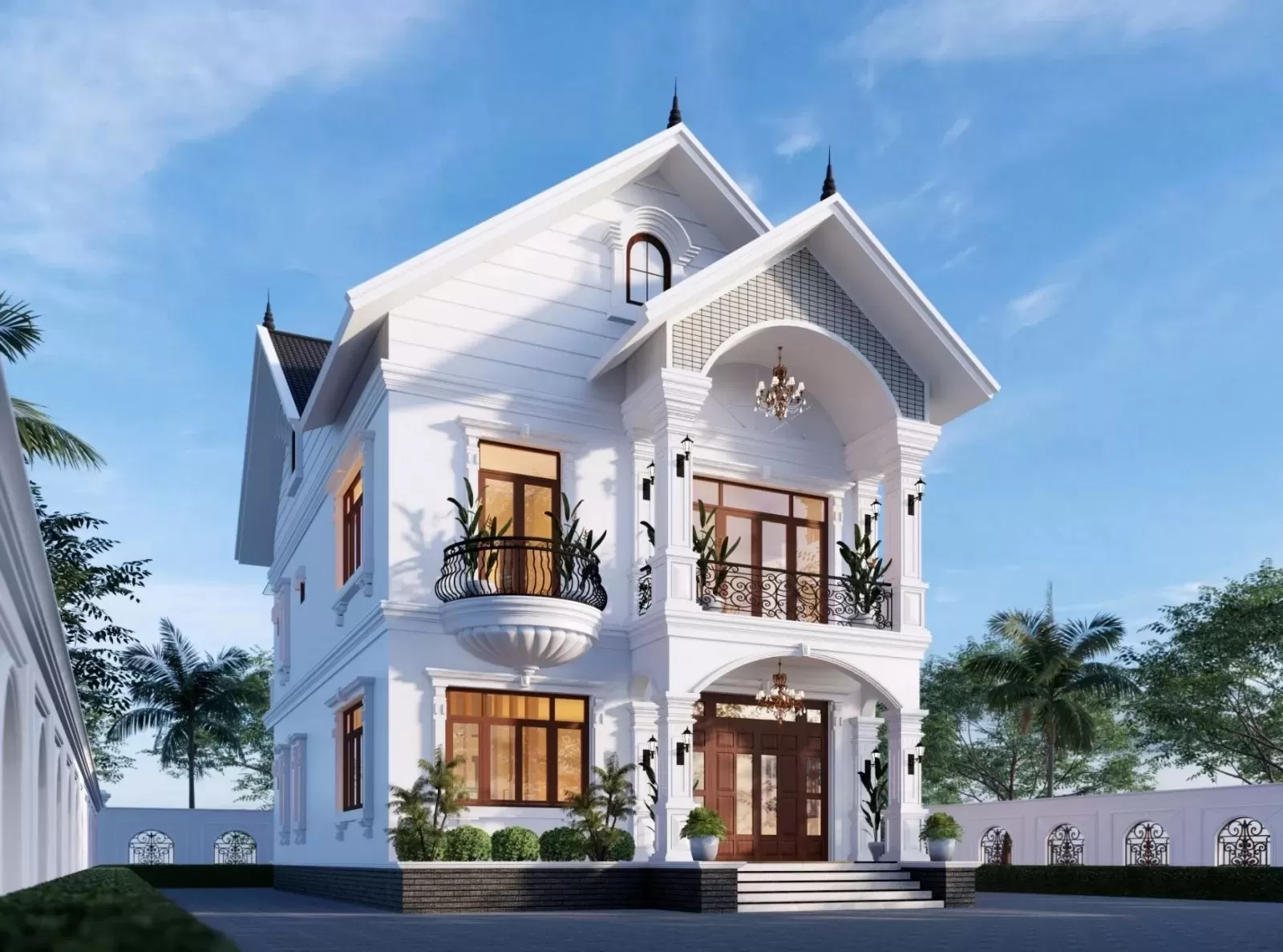 Biệt thự vườn mini 2 tầng 3 phòng ngủ mái thái có gara