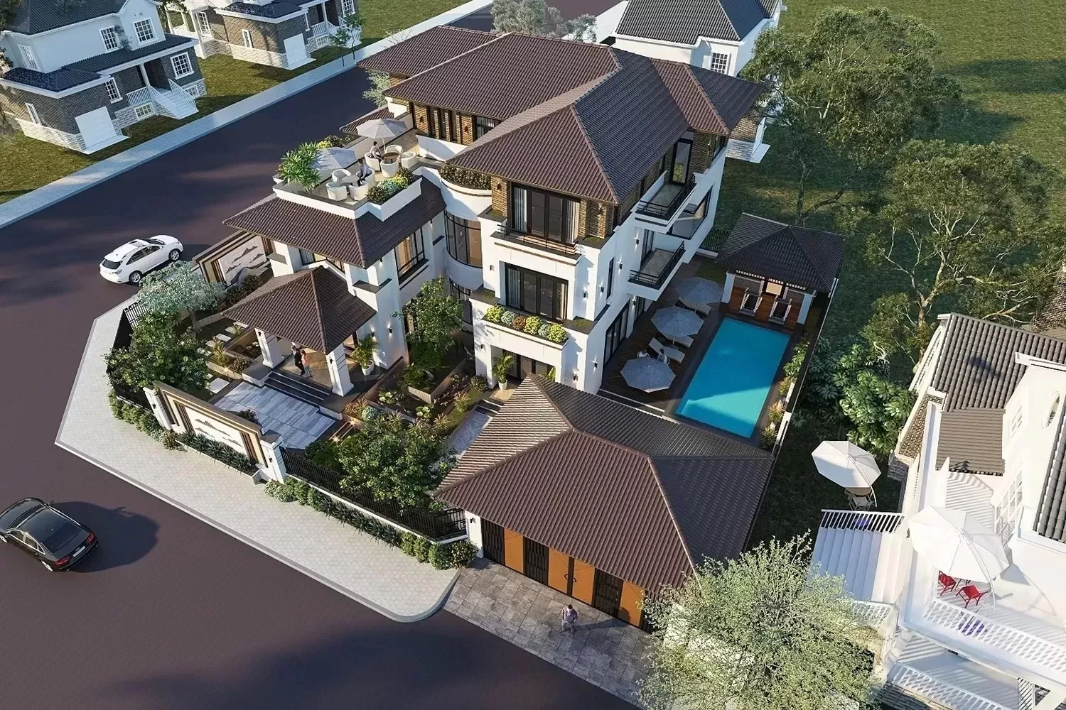 Biệt thự 2 mặt tiền được nhiều người đánh giá cao vì diện tích mặt tiền của loại hình nhà ở này rộng rãi, xây dựng kiến trúc đa dạng đẹp mắt