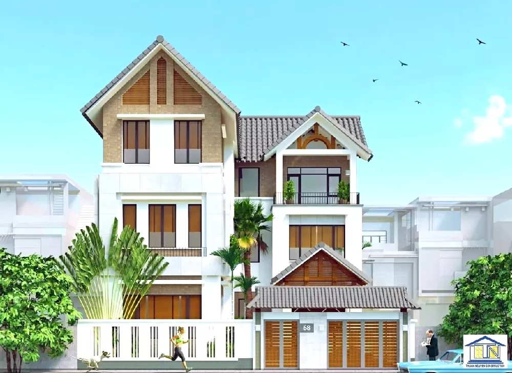 Mẫu biệt thự chữ L hiện đại mái thái