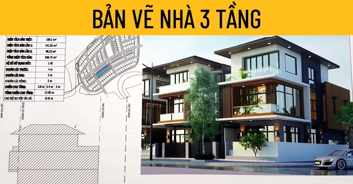bản vẽ nhà 3 tầng
