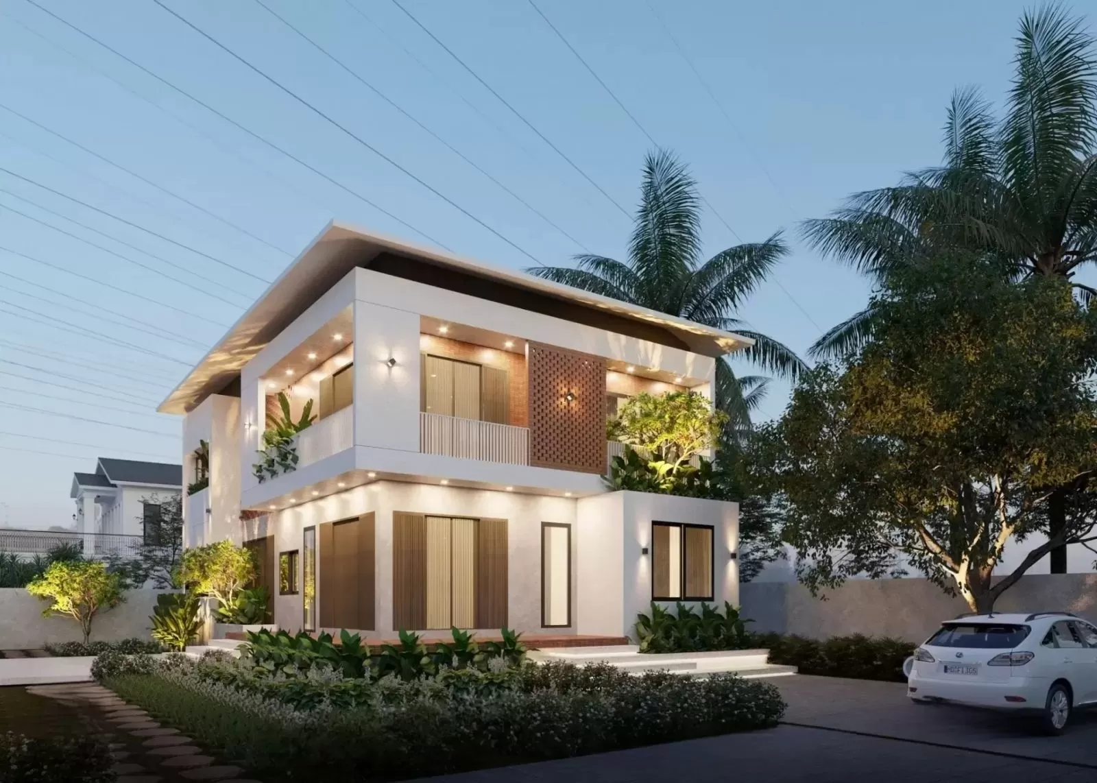Thiết kế nhà vuông 2 tầng 1 tum hiện đại