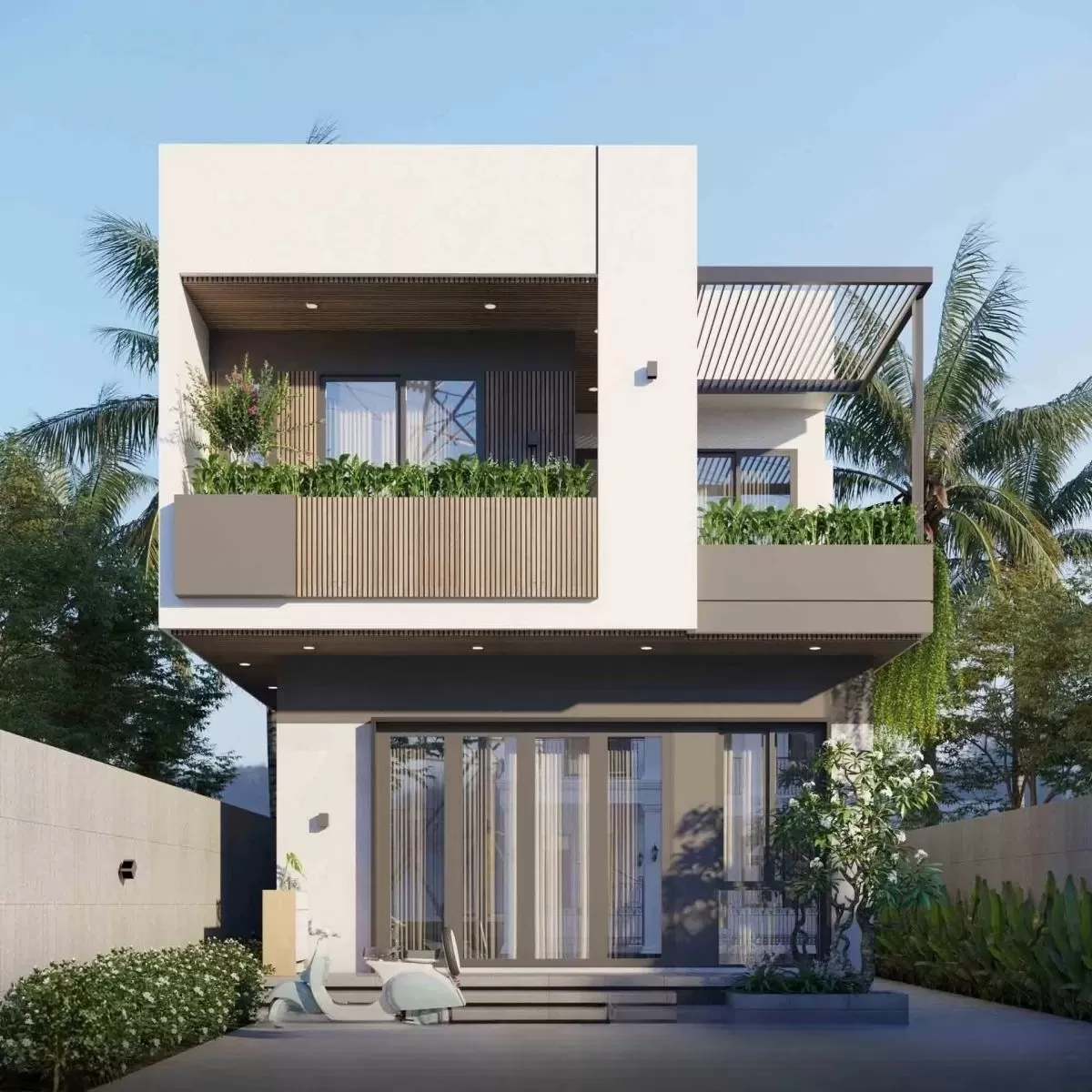 Nhà 2 tầng 1 tum hiện đại 3 phòng ngủ