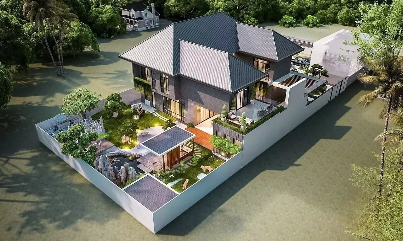Nhà 2 tầng 1 tum hiện đại 4 phòng ngủ