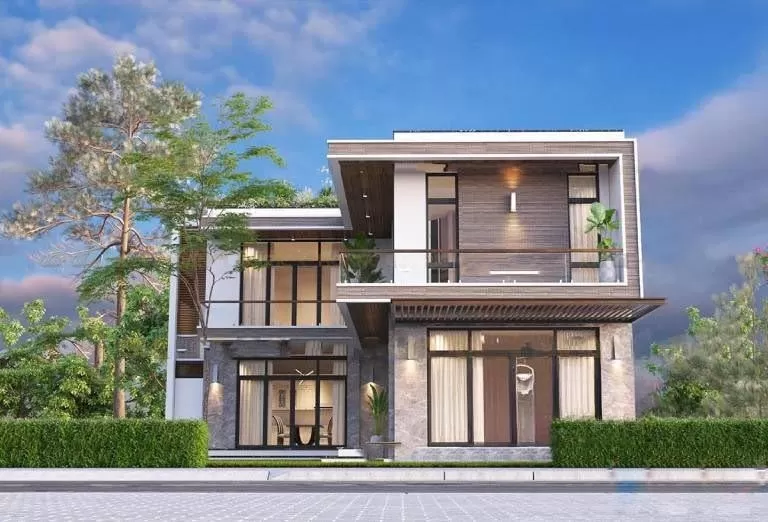 Mẫu nhà khung thép đẹp 2 tầng mang đến không gian sống đẳng cấp và tiện nghi. Kiểu nhà nay thường được thiết kế tinh tế với các cửa sổ lớn để tận hưởng ánh sáng tự nhiên