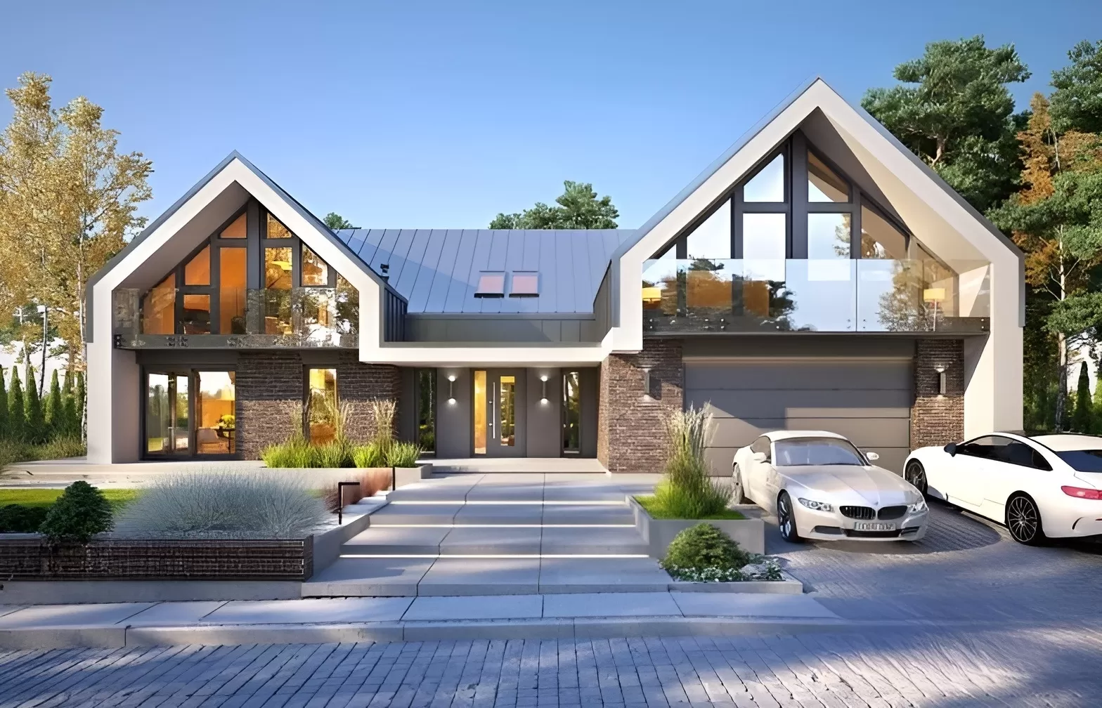 Mẫu nhà khung thép đẹp 2 tầng mang đến không gian sống đẳng cấp và tiện nghi. Kiểu nhà nay thường được thiết kế tinh tế với các cửa sổ lớn để tận hưởng ánh sáng tự nhiên