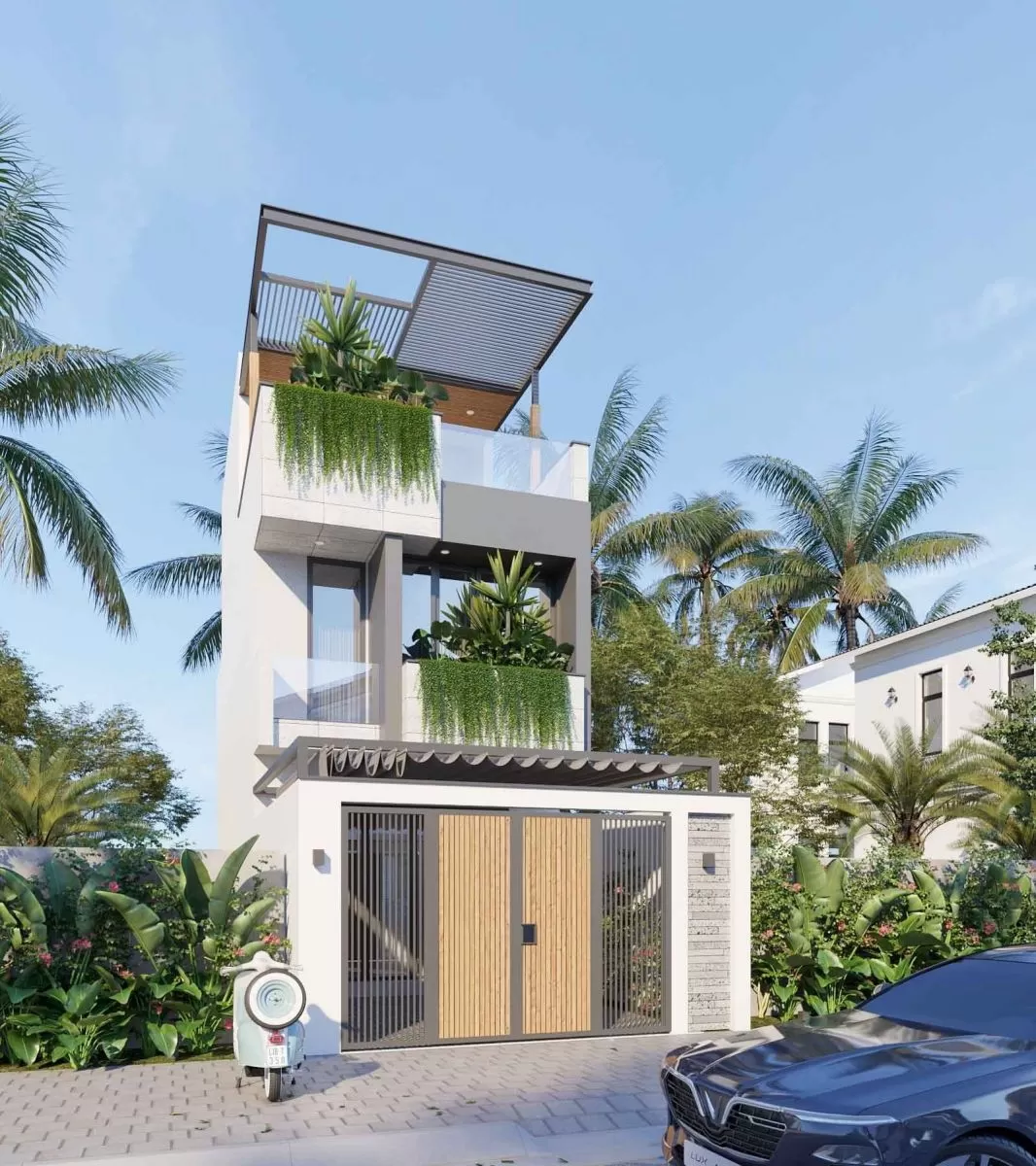 Chọn lựa 25 mẫu nhà ống 2 tầng 1 tum 3 phòng ngủ đẹp 2023