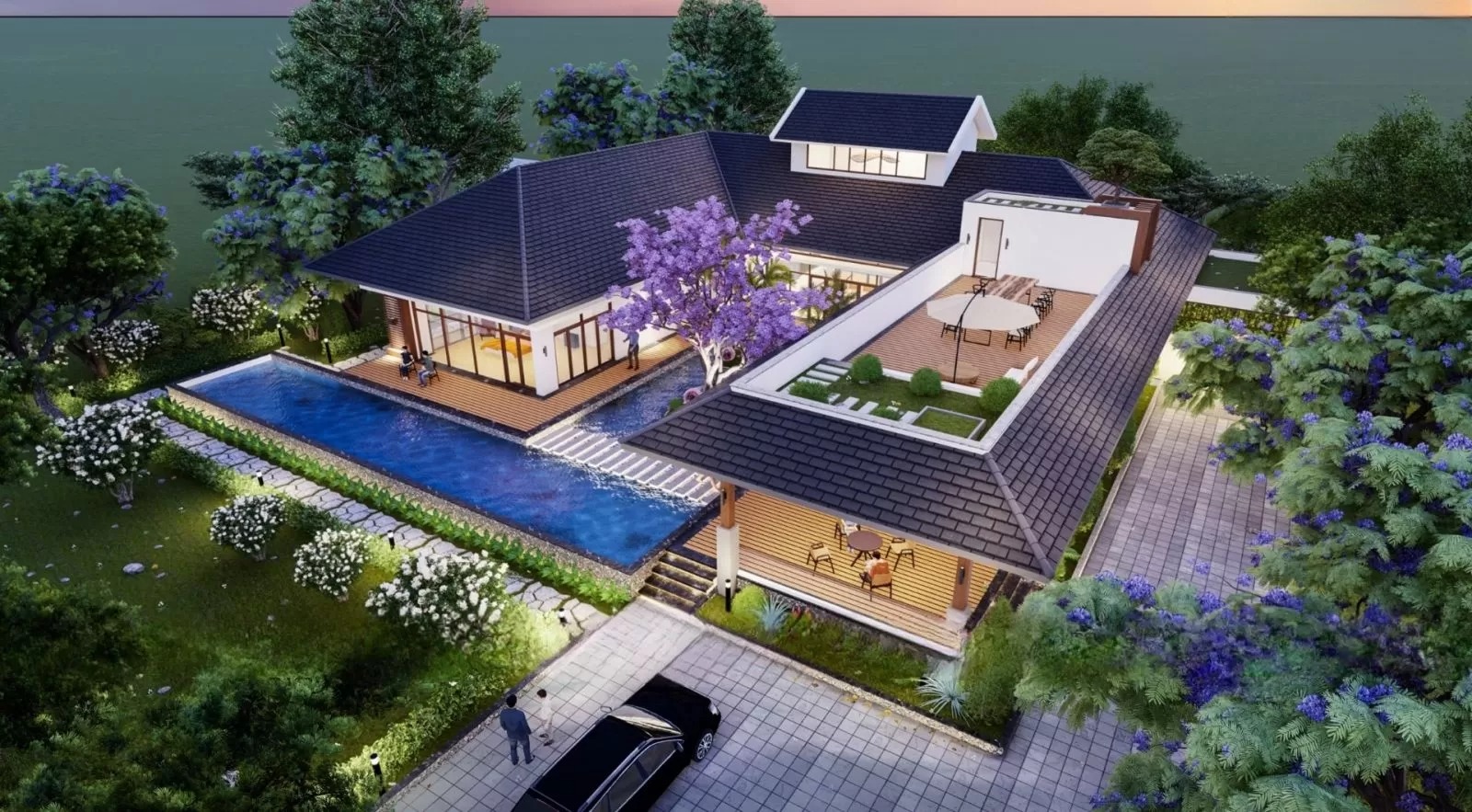 Thiết kế nhà cấp 4 mái nhật gác lửng 5 phòng ngủ