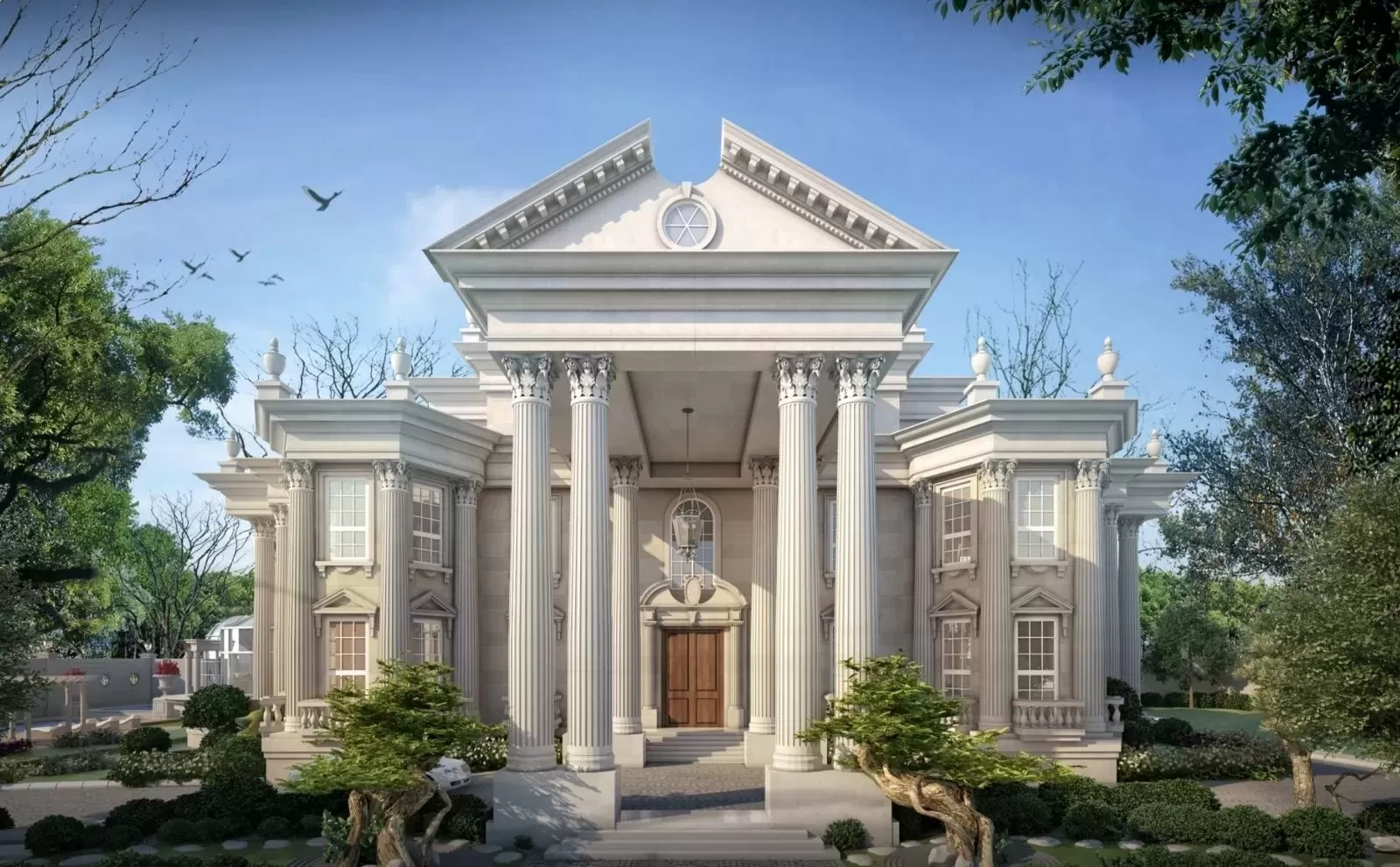 Bố trí sân vườn trước nhà phong cách cổ điển sang trọng