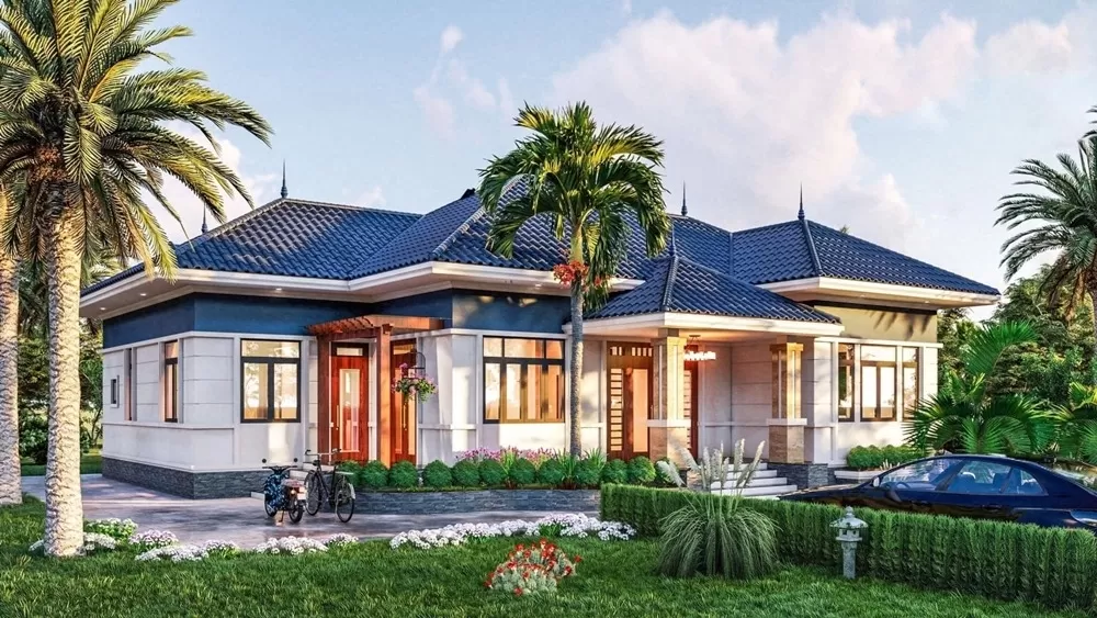 Ngôi nhà 1 tầng 3 phòng ngủ thiết kế nhẹ nhàng