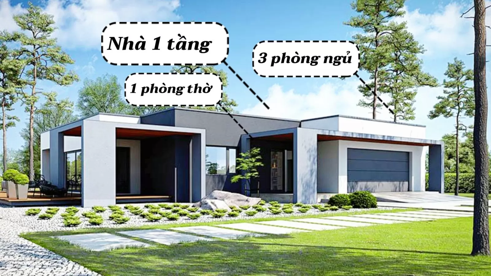 Nhà 1 tầng 3 phòng ngủ 1 phòng thờ