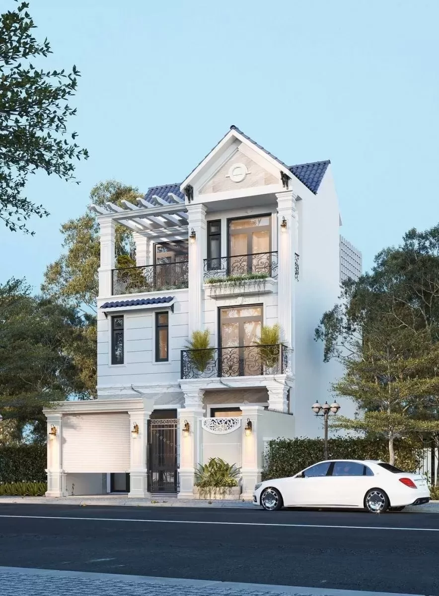 Mẫu nhà ống tân cổ điển có gara 3 tầng mặt tiền 7m