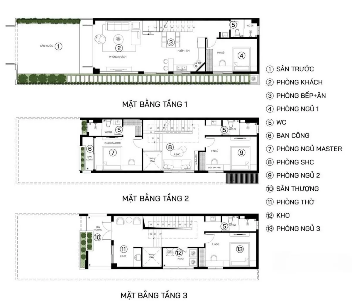 Bản thiết kế các phòng chức năng 3 tầng
