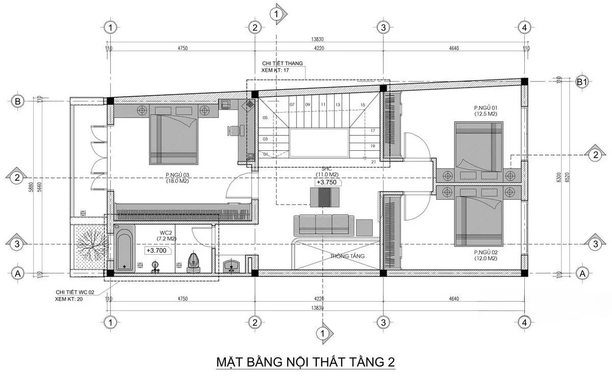 Phối cảnh công năng tầng 2