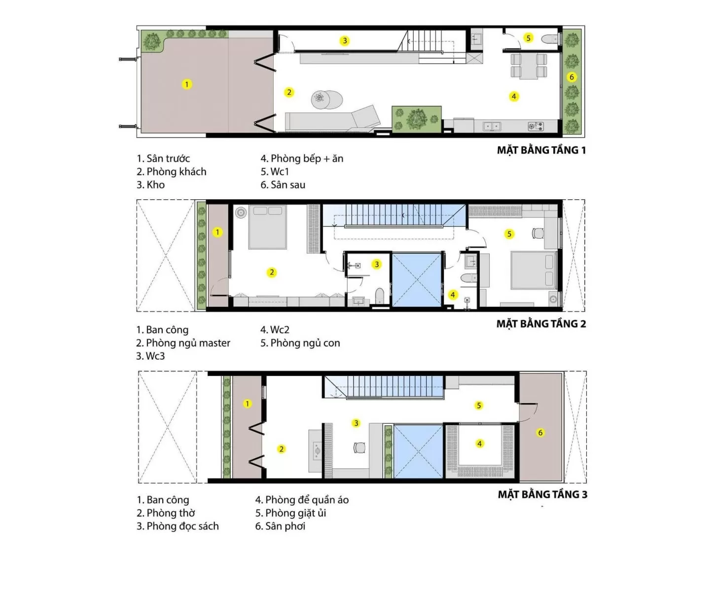 Phối cảnh phòng chức năng trong nhà ống hiện đại 3 tầng 2 mặt tiền 8m 