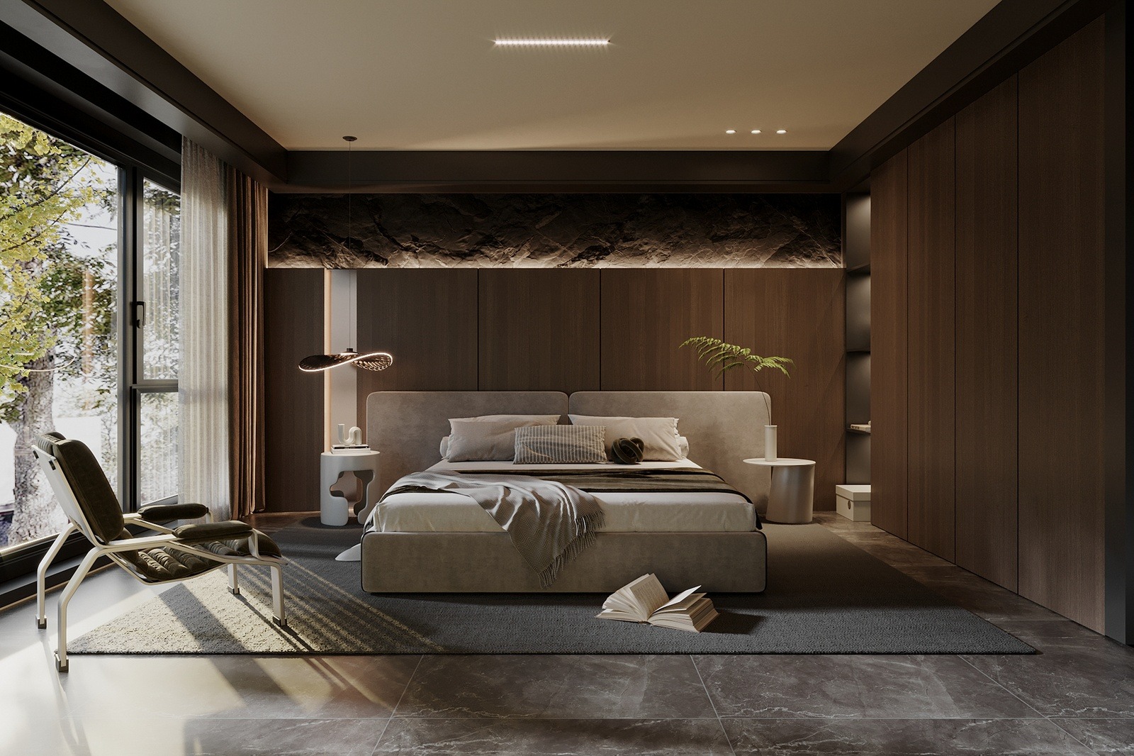 Nội thất phòng ngủ villa sân vườn đẹp hiện đại