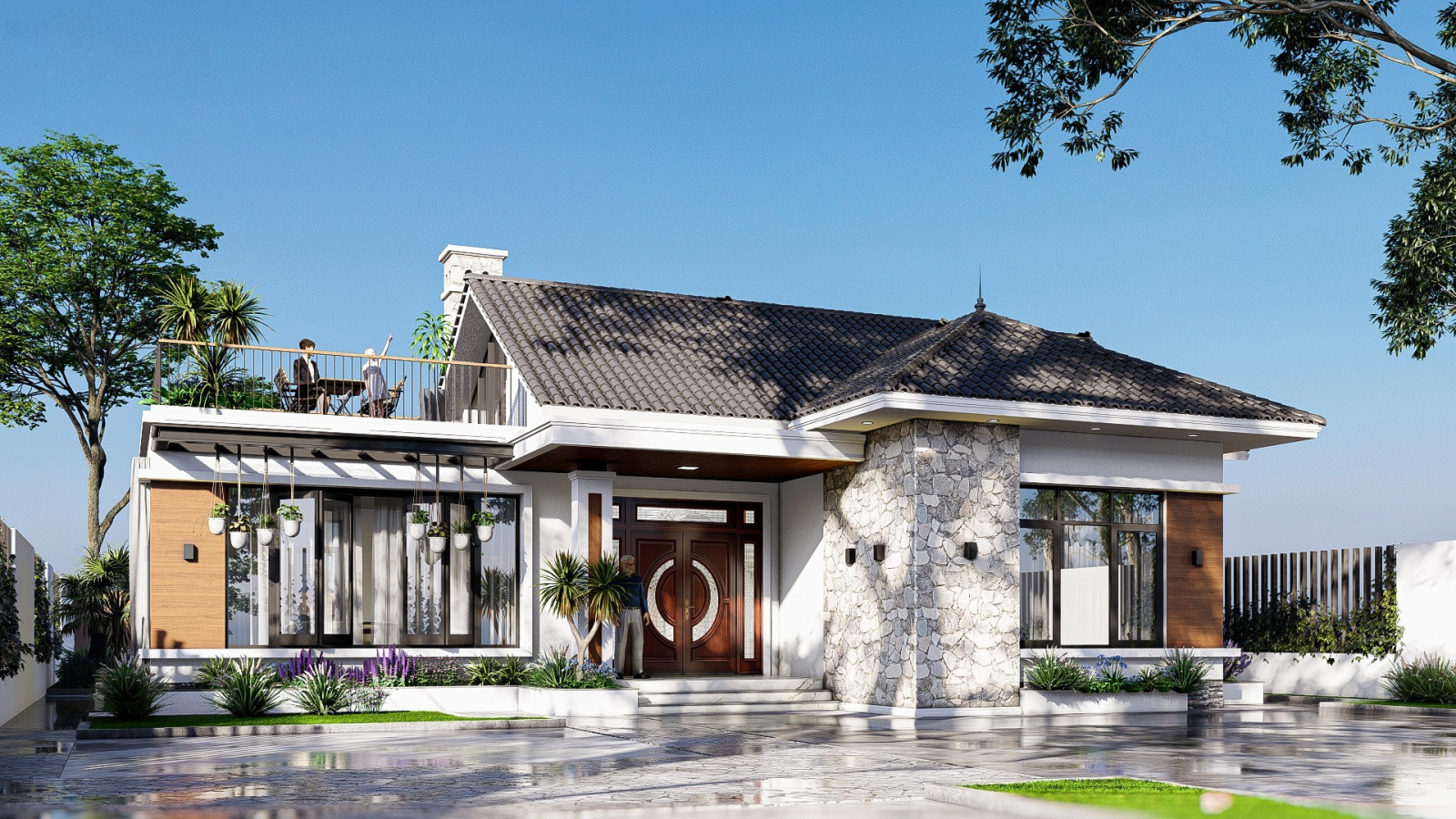 Thiết kế villa sân vườn đẹp 1 tầng hiện đại 700m2 ở nông thôn