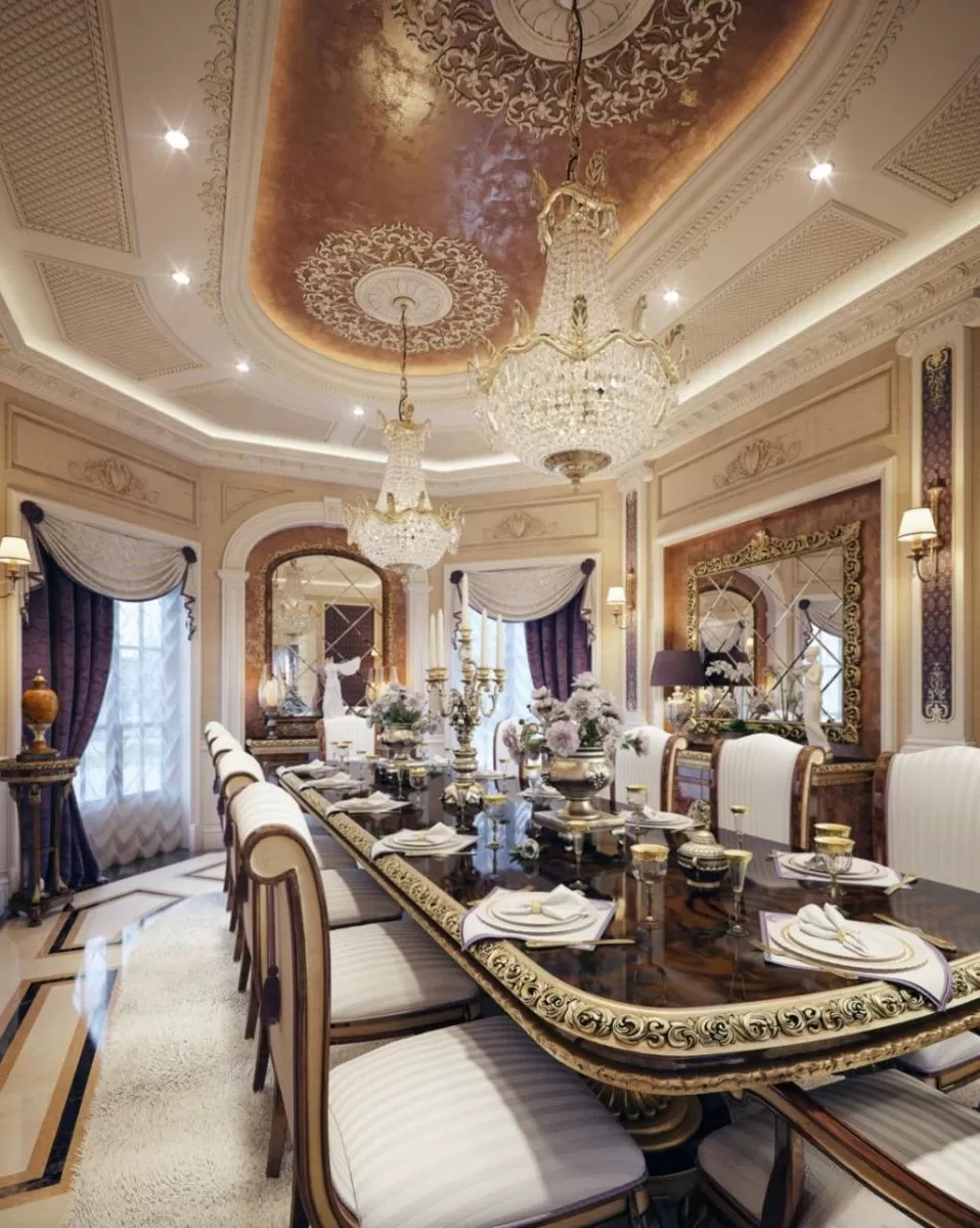 Nội thất phòng ăn lâu đài biệt thự kiểu Pháp