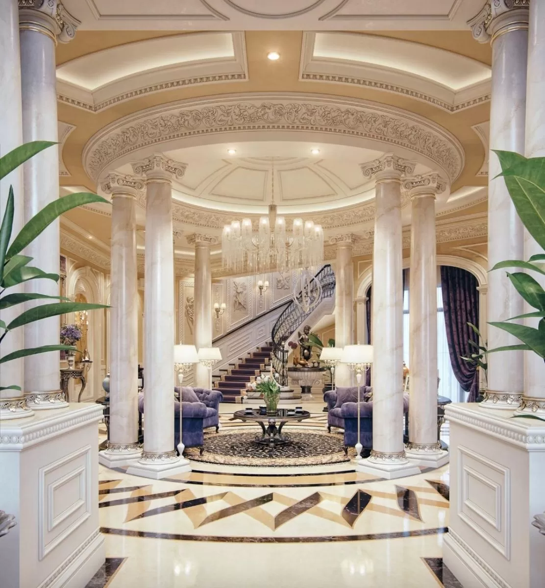 Nền được ốp bằng đá vân mây óng ánh