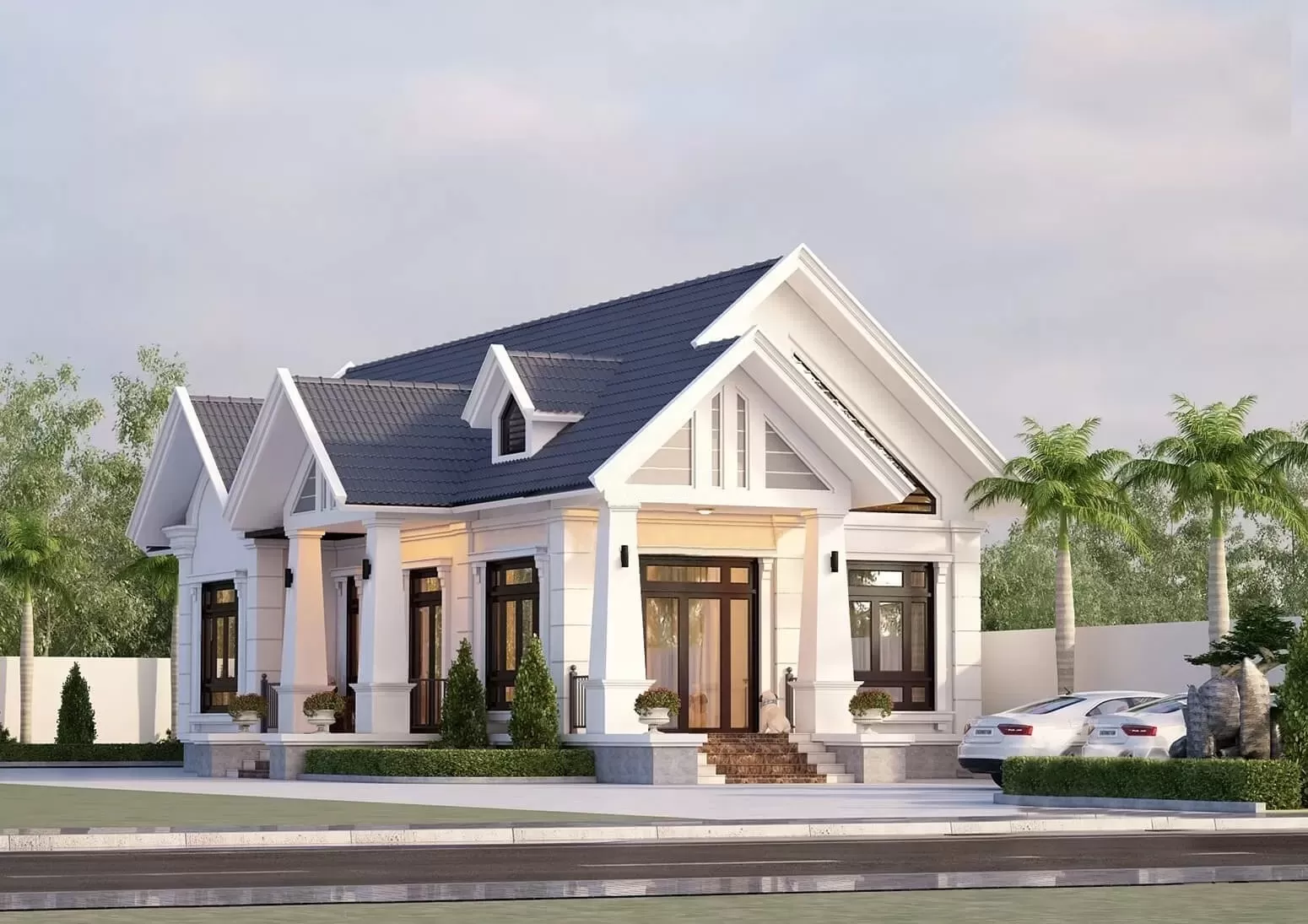 Thiết kế nhà hộp 1 tầng đẹp tân cổ điển