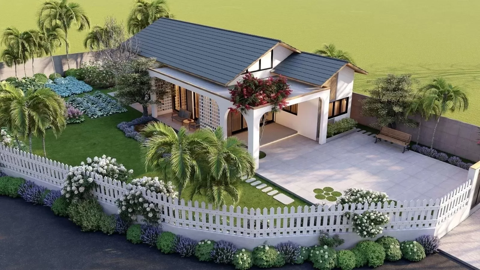 Thiết kế nhà hộp 1 tầng đẹp có sân vườn