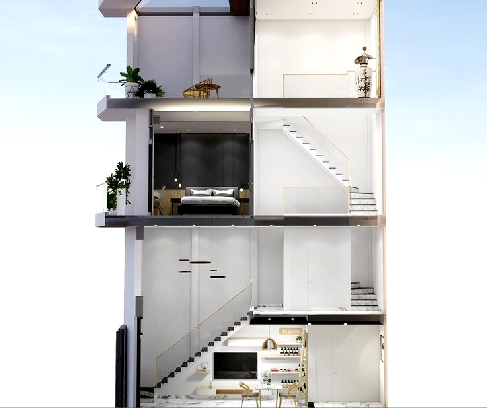 Cấu trúc nhà hình hộp 3 tầng