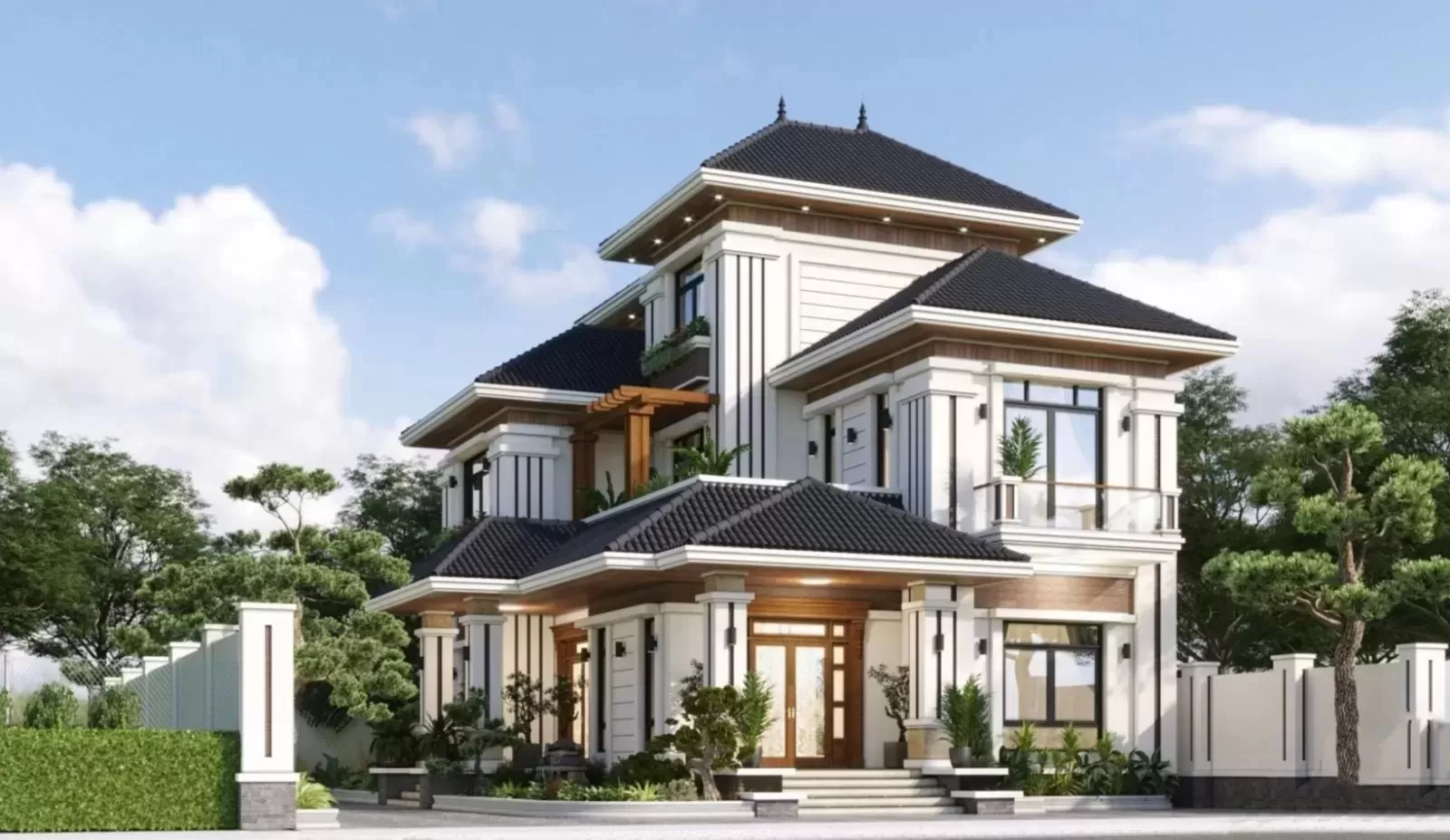 Nhà ống đẹp mái nhật 4 phòng ngủ có sân vườn