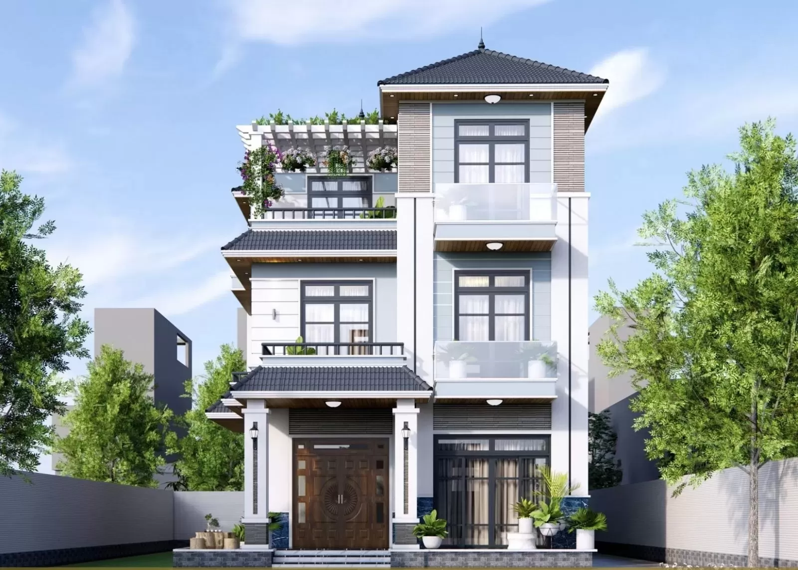 Thiết kế nhà ống mái nhật 100m2