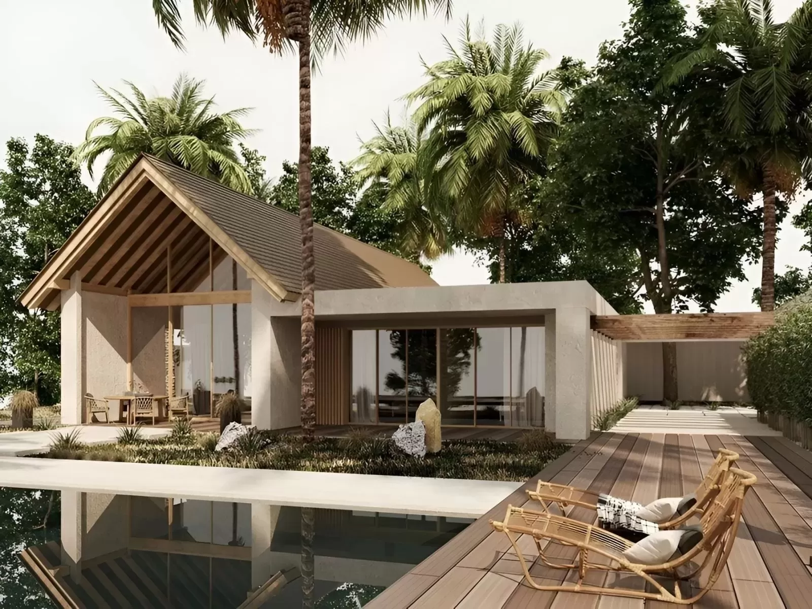 Mẫu biệt thự cấp 4 mini có hồ bơi phong cách Indochine