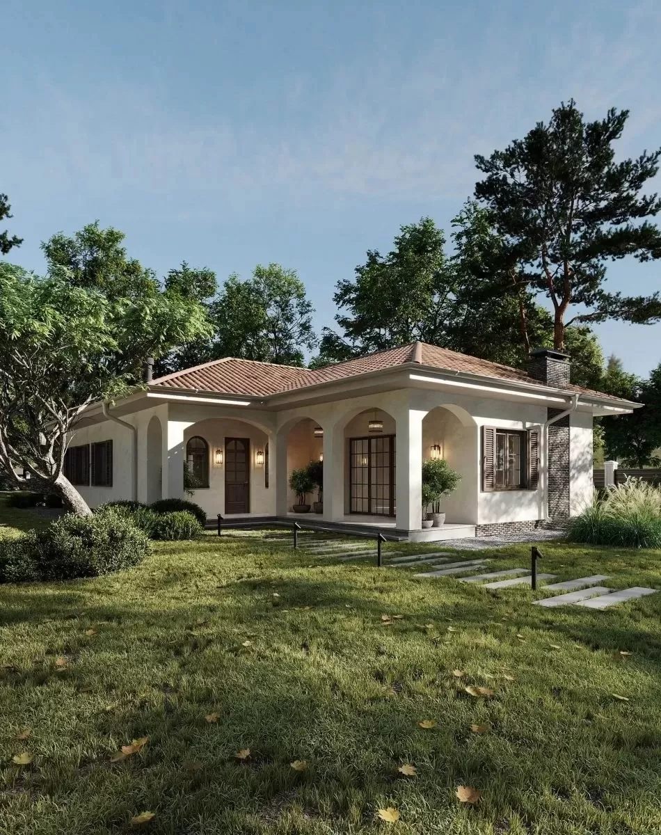 Biệt thự nhà cấp 4 nghỉ dưỡng mini 60m2 kiểu Địa Trung Hải