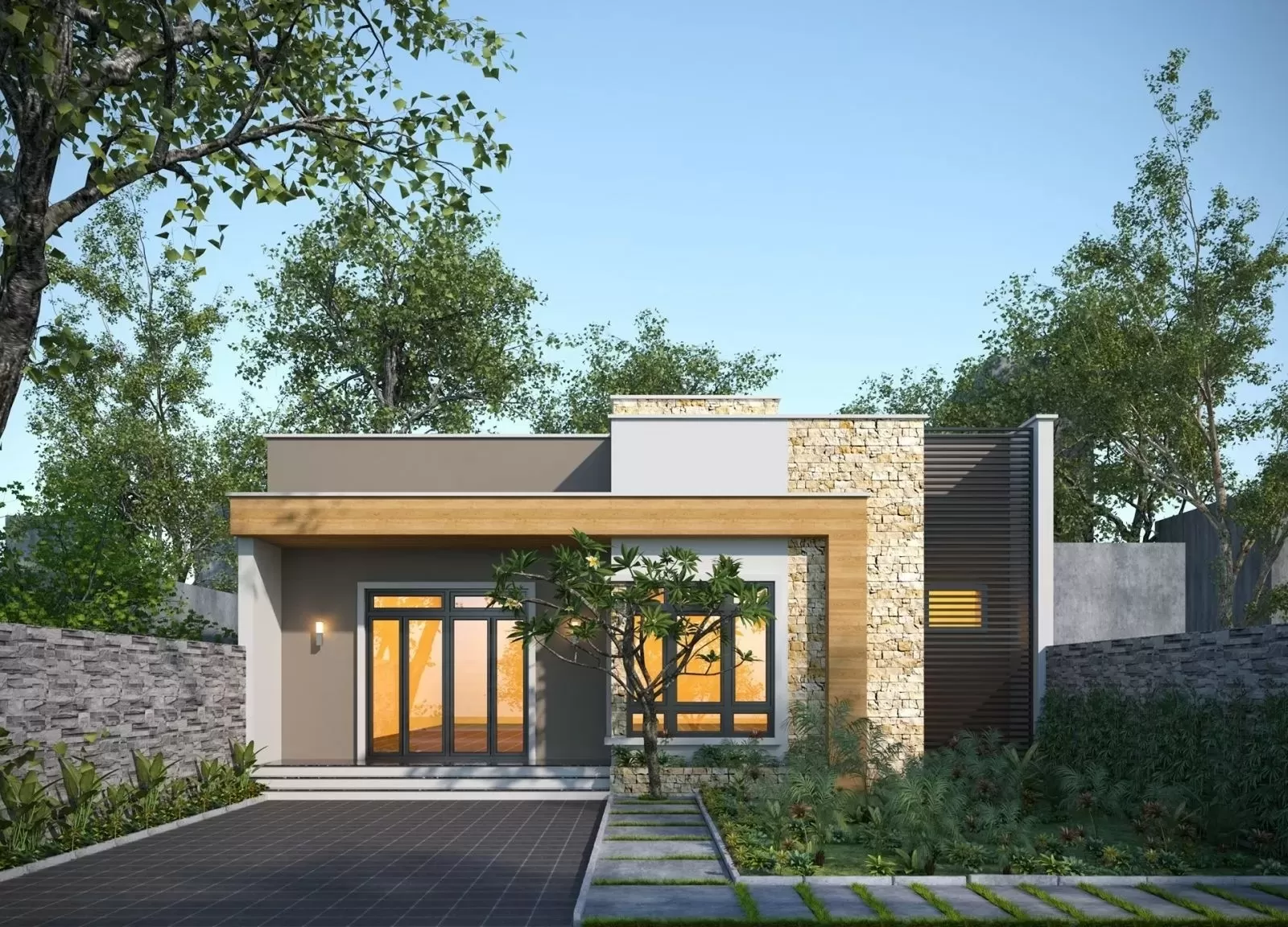 Mẫu nhà cấp 4 mái bằng hiện đại 150m2