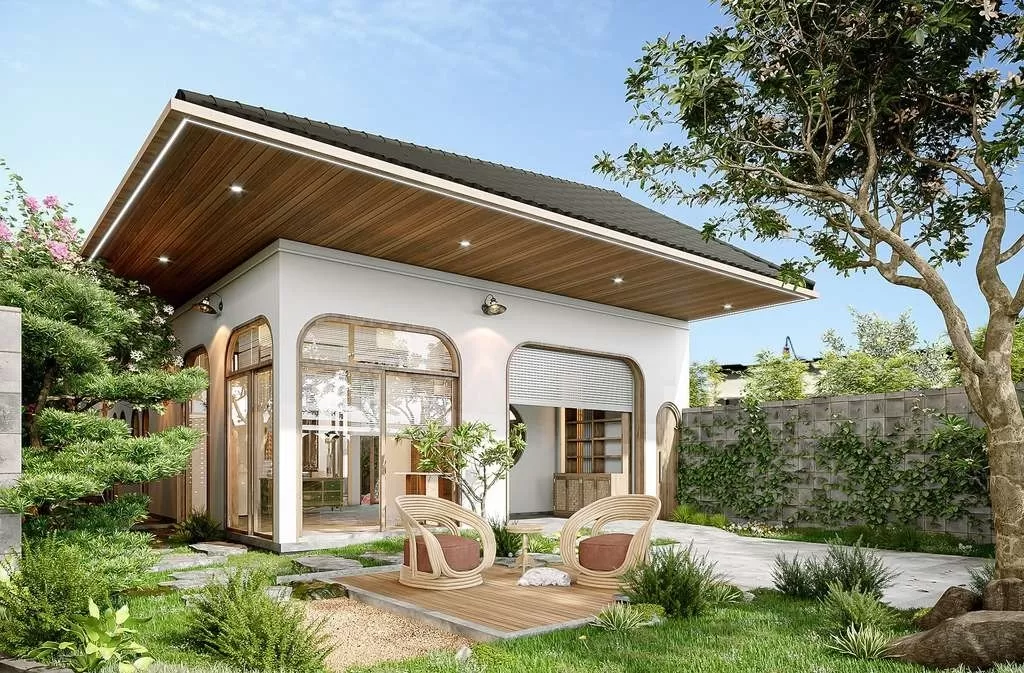 Nhà cấp 4 mái nhật hiện đại 600 triệu có sân vườn nhỏ