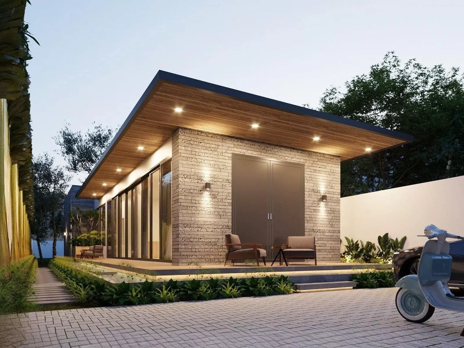 Mẫu nhà vườn 600 triệu mái bằng