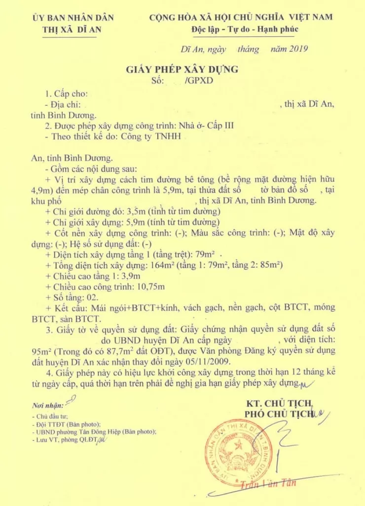 Mẫu giấy phép xây dựng