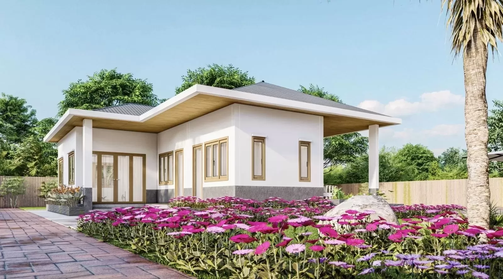 Mẫu nhà chữ L Hàn Quốc 1 tầng 2 phòng ngủ