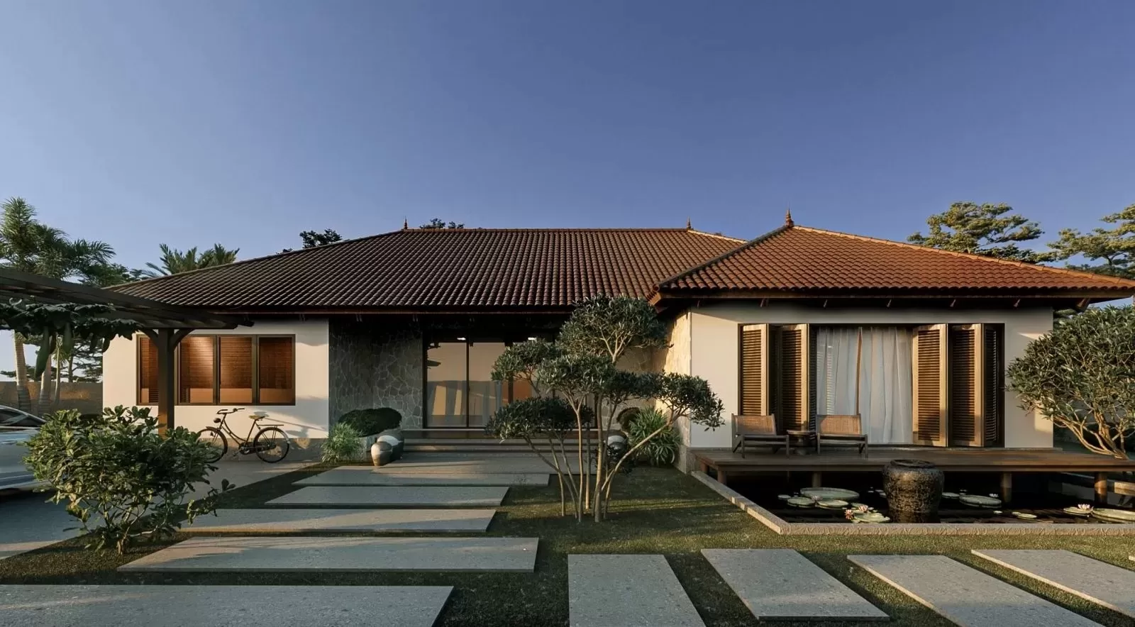 Mẫu nhà chữ L Hàn Quốc 1 tầng 3 phòng ngủ