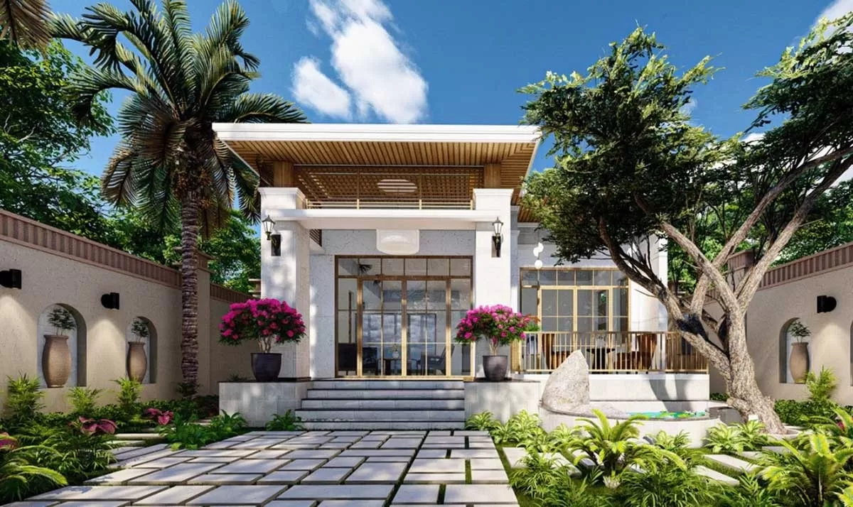 Mẫu nhà mái bằng 2 phòng ngủ 1 trệt có gác lửng