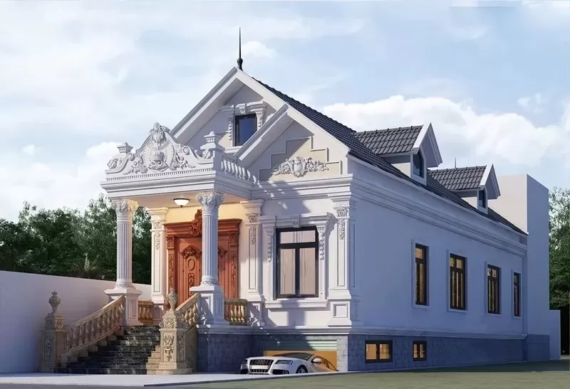 Mẫu nhà 1 tầng 5x20m tân cổ điển có hầm để xe