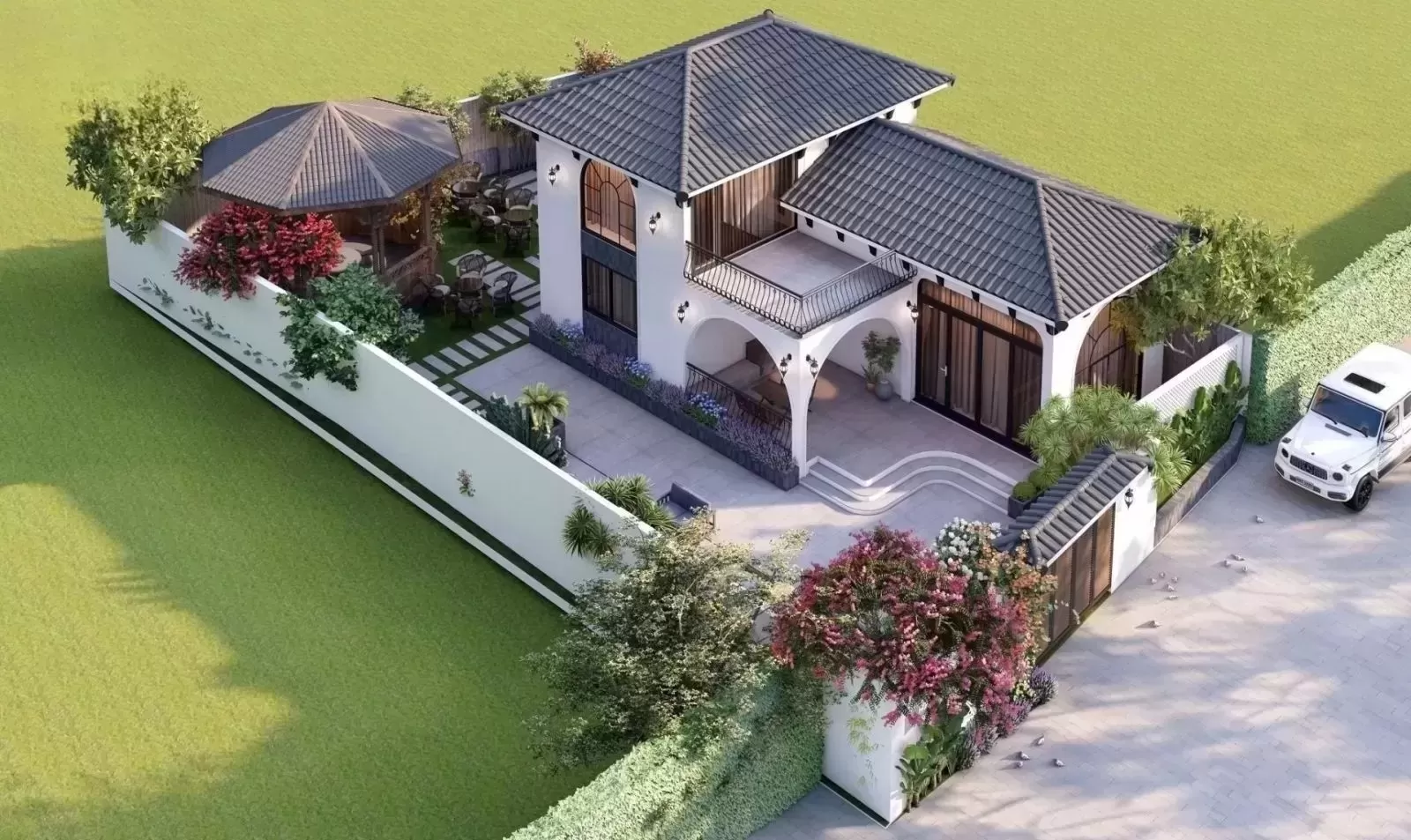 Nhà ống sân vườn 80m2 2 tầng mái nhật đơn giản và thoáng mát