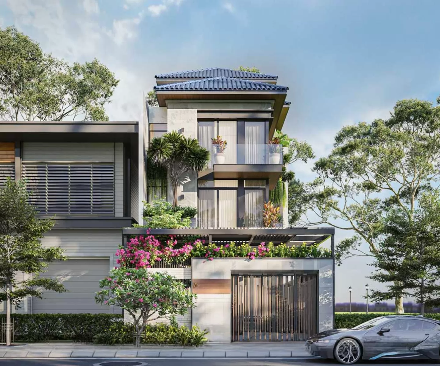 Nhà phố 3 tầng 7x10m mái nhật