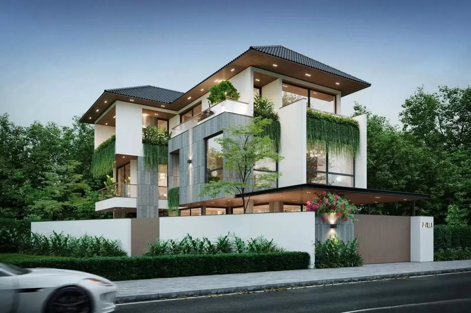 Mẫu nhà chữ L 3 tầng 7x10m có sân vườn